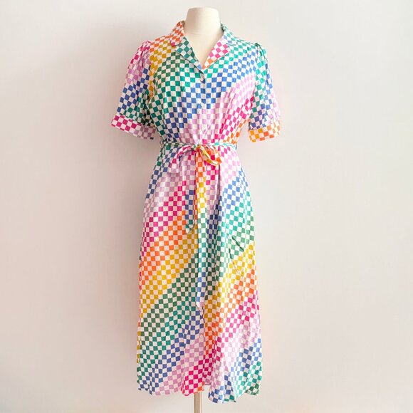 Sugarhill Brighton Dresses & Skirts - Sugarhill Brighton rainbow checkerboard Penelope Midi Shirt Dress US 10 NWT